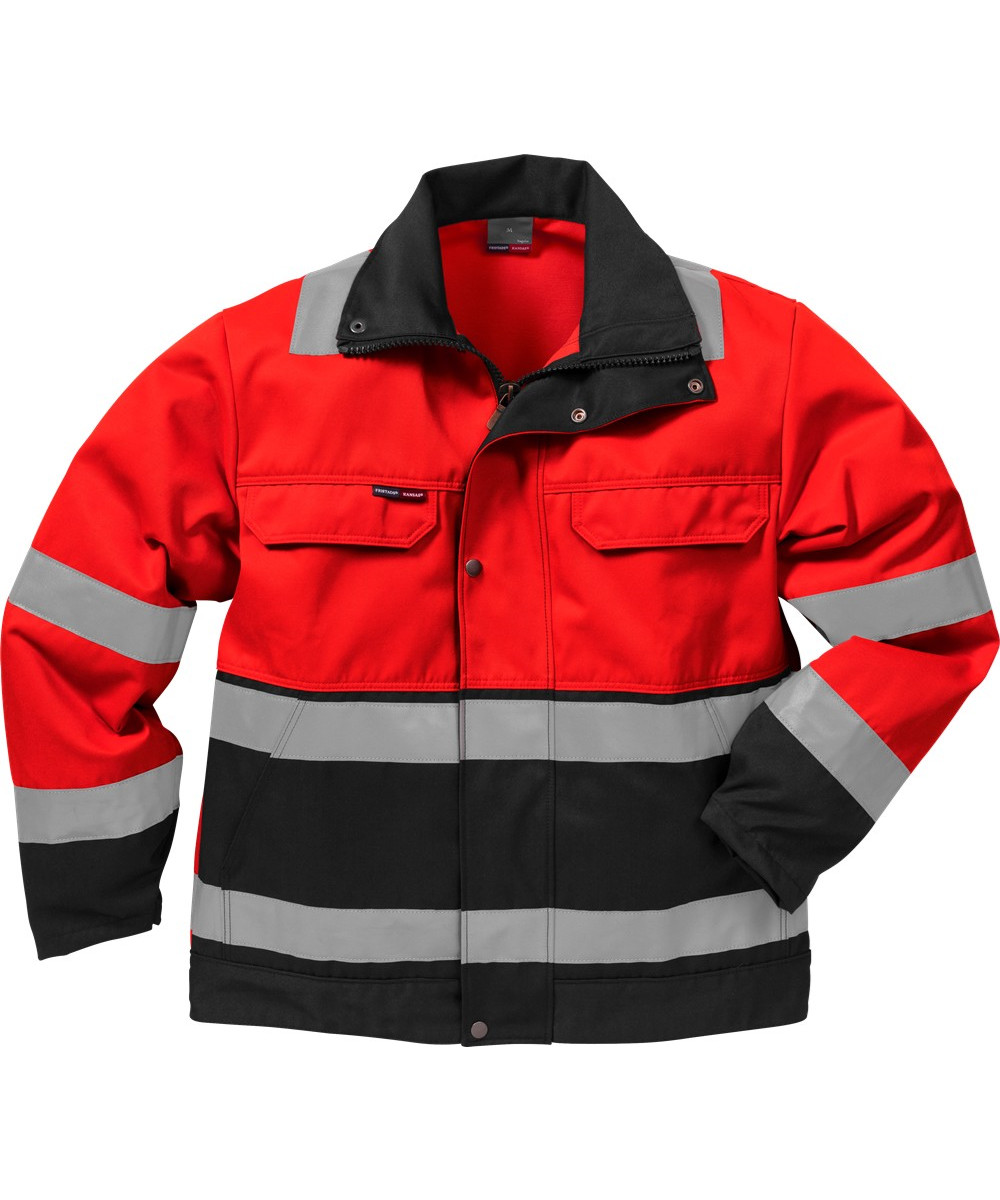 Kansas/Fristads Essential jakke Hi-Vis kl. 3 (Hi Vis Rød/Sort, M)