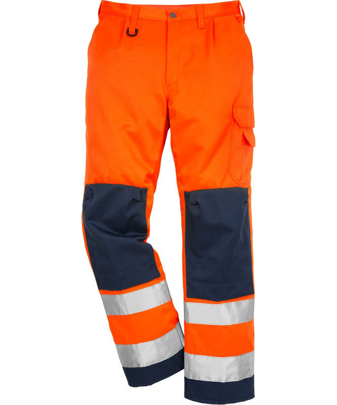 Se Kansas/Fristads Essential Hi-Vis bukser kl. 2 (Hi Vis Orange/Marine, D120) hos Specialbutikken