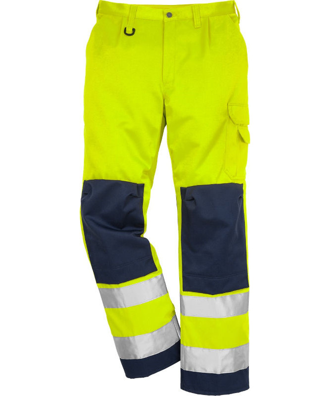 Se Kansas/Fristads Essential Hi-Vis bukser kl. 2 (Hi Vis Gul/Marine, D100) hos Specialbutikken