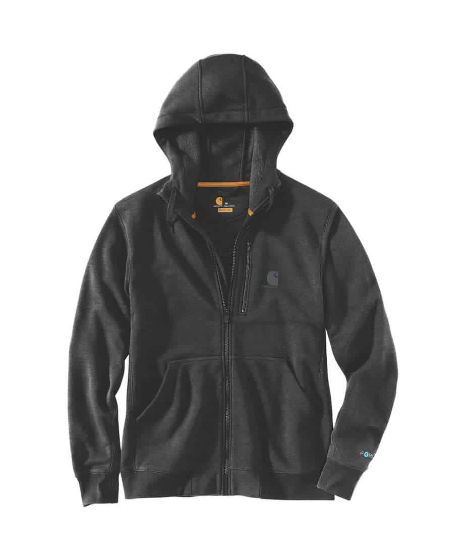 Se Carhartt sweatshirt Delmont zip hooded (Black Heater, S) hos Specialbutikken