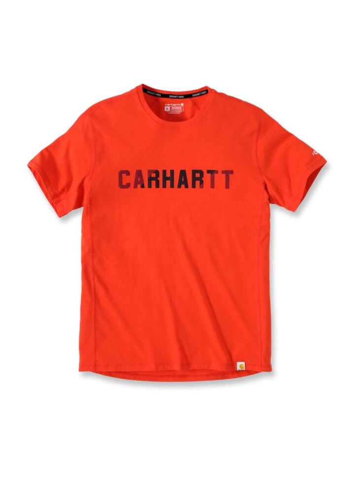 Se Carhartt Force Flex Block Logo T-shirt S/S (Cherry Tomato, S) hos Specialbutikken