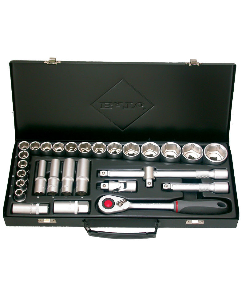 BATO Topnøglesæt 1/2" 6kt. 10-36mm kort. 10-13-17-19 lang. 28 dele.