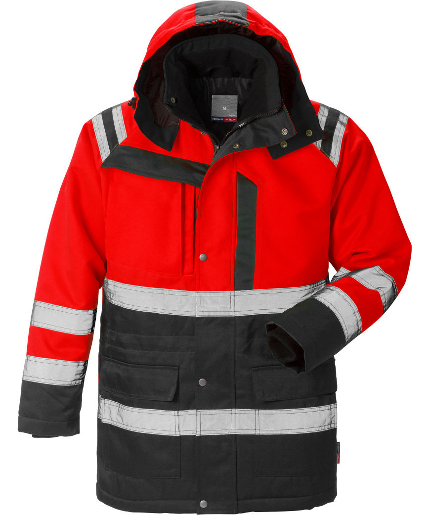 Kansas/fristads Hi Vis Vinterparka Kl. 3 Hi Vis Rød/sort