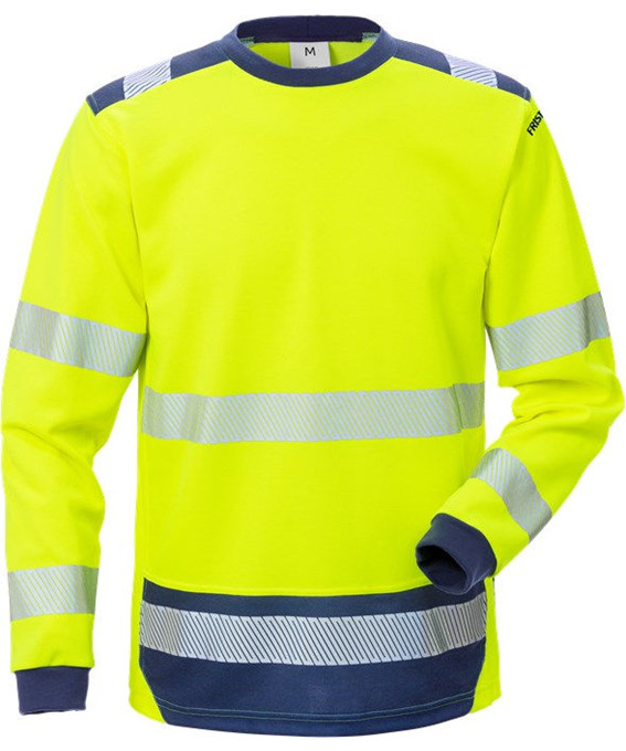 Kansas/Fristads Hi-Vis langærmet T-shirt kl. 3 (Hi Vis Gul/Marine, 2XL)