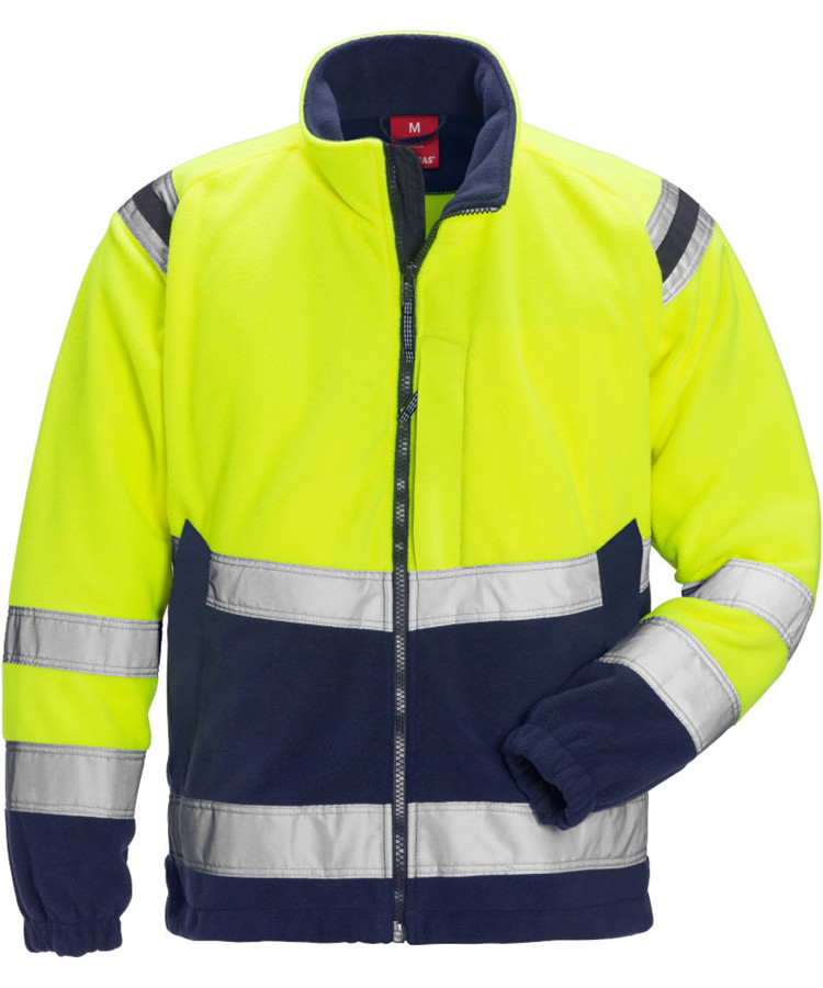 Kansas/Fristads Hi-Vis vindtæt fleecejakke kl. 3 (Hi Vis Gul/Marine, L)