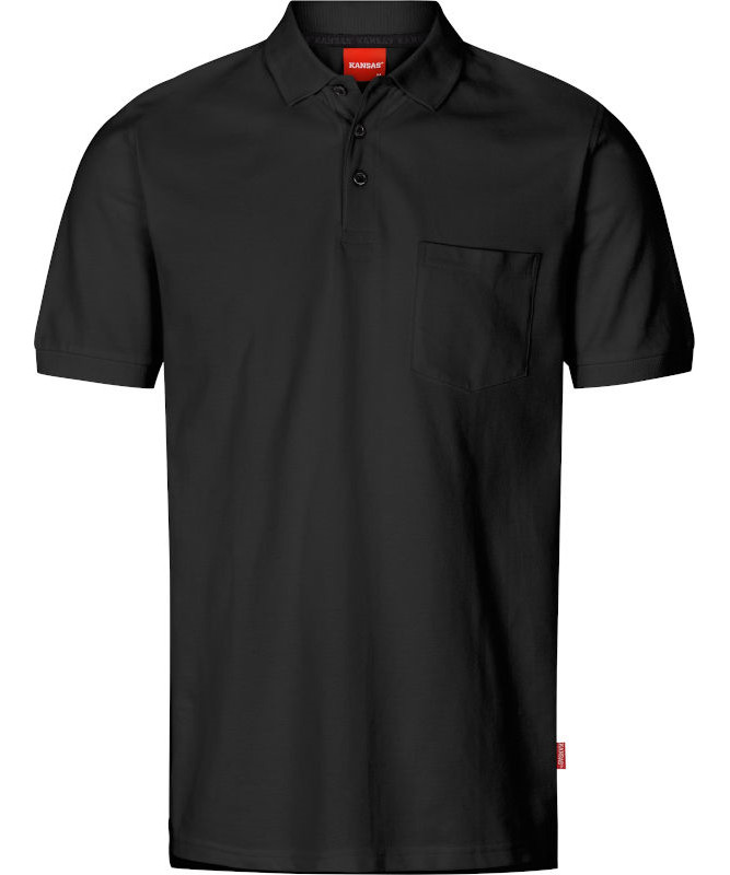 Kansas/Fristads Apparel piqué bomulds poloshirt m/ brystlomme (Sort, S)