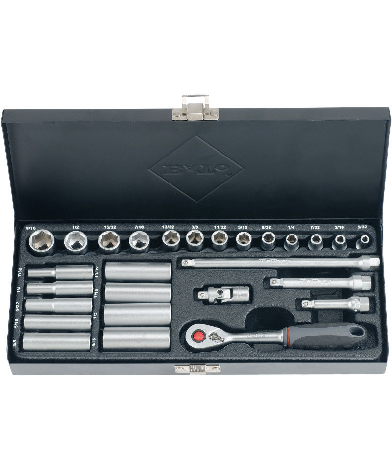 BATO Topnøglesæt 1/4" 6kt. TOMMER 27 dele.