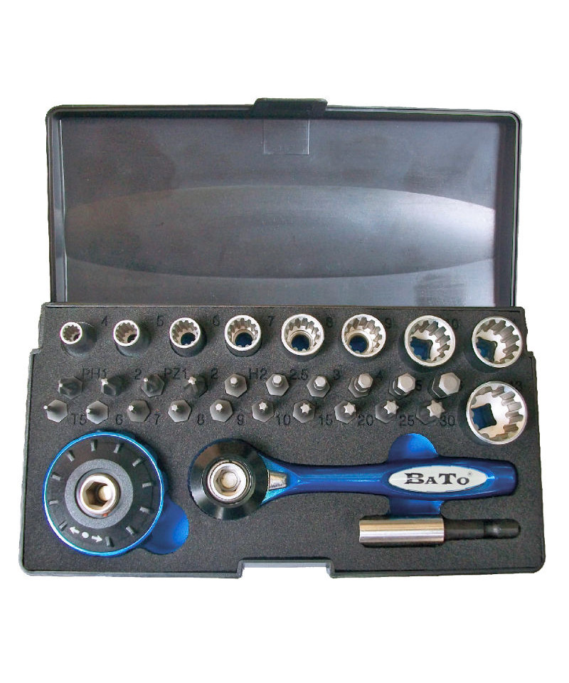 BaTo 1/4" topnøgle- / bitssæt SplineLock 32 dele billede