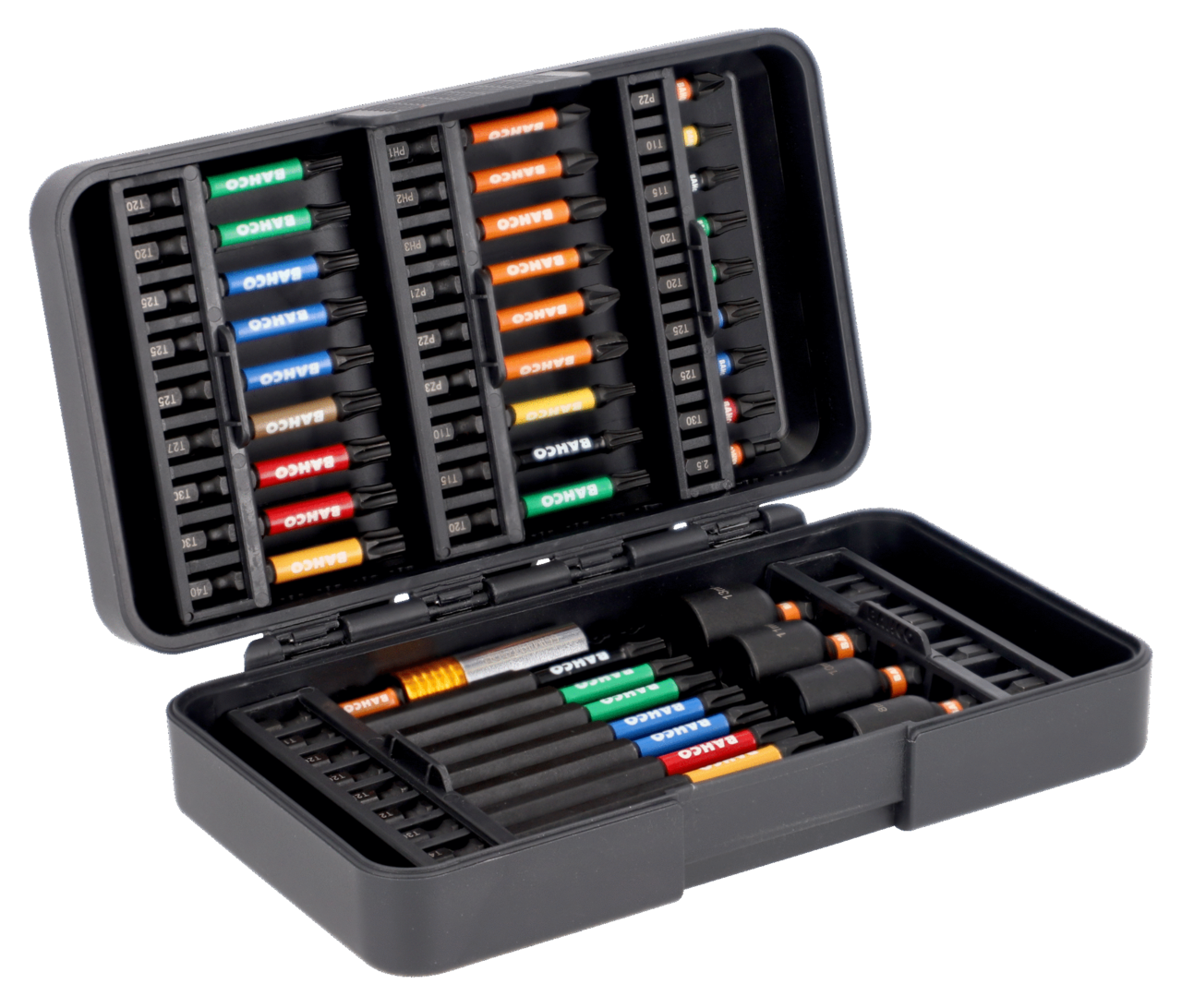 Bahco slagbitsæt 40 dele Indeholder korte & lange bits samt boltbits, med farvekoder