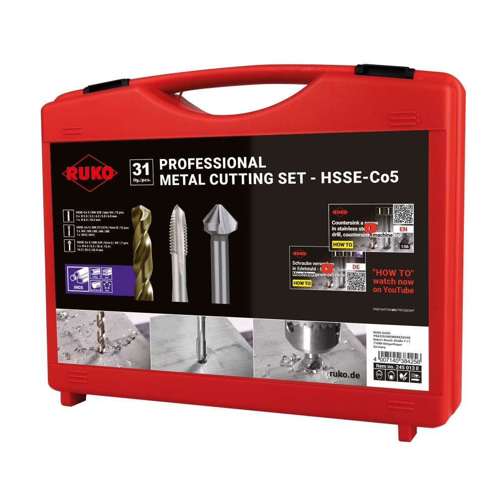Ruko HSS Co5 borsæt M3-M12 - 31 dele