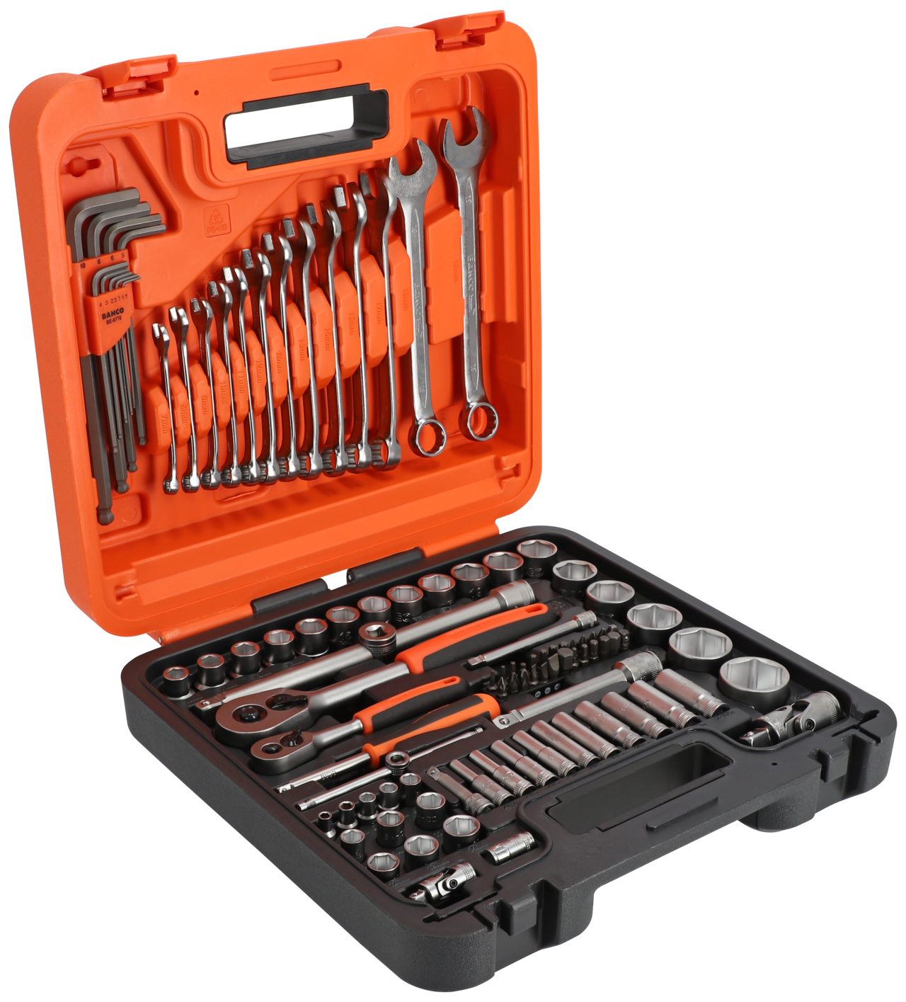 Bahco Galvučių 4-32mm, priedų ir raktų 8-17mm komplektas 1/2+1/4 98 vnt, Dynamic-Drive profilis