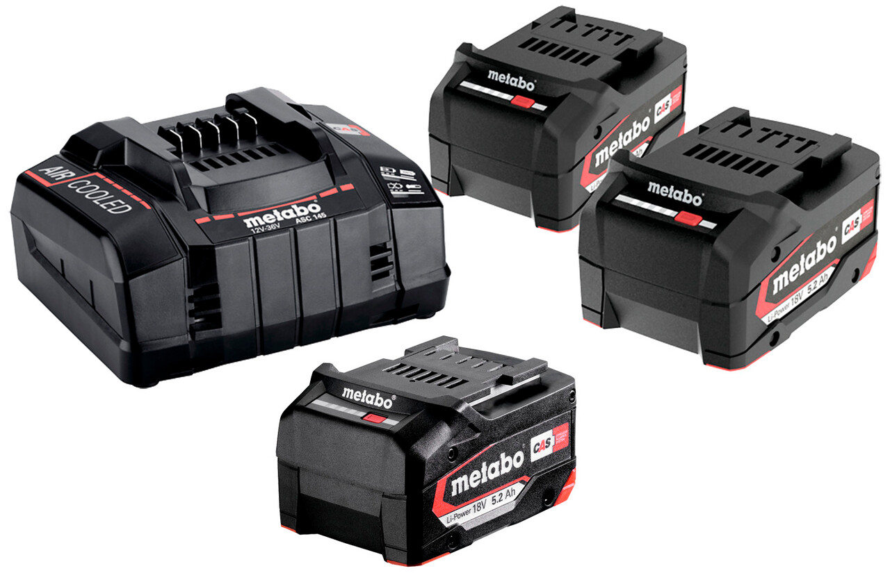 Metabo 18V Batterisæt m/ 3 Stk 5,2 Ah Li-Power + Oplader