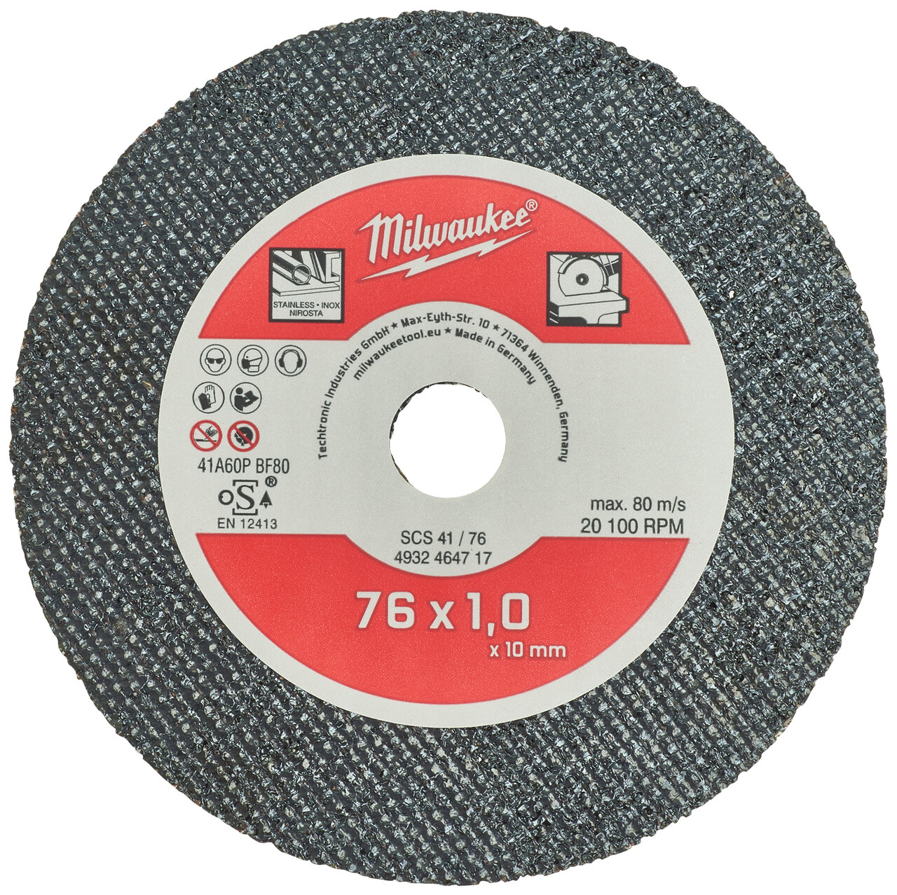 Milwaukee skæreskive til metal, Ø76/10x1 mm, 5 stk