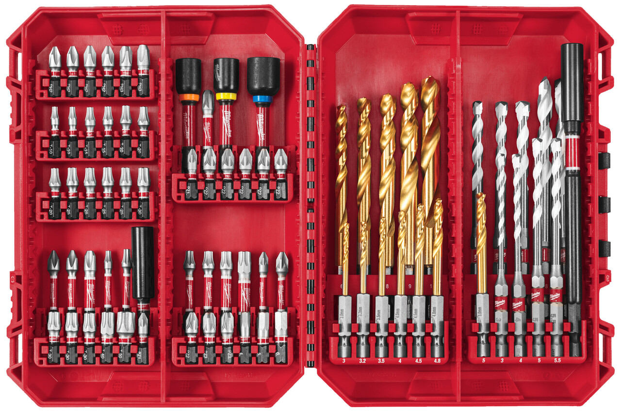 Slagbitssæt 1/4", bits, boltbits og bor, 74 dele