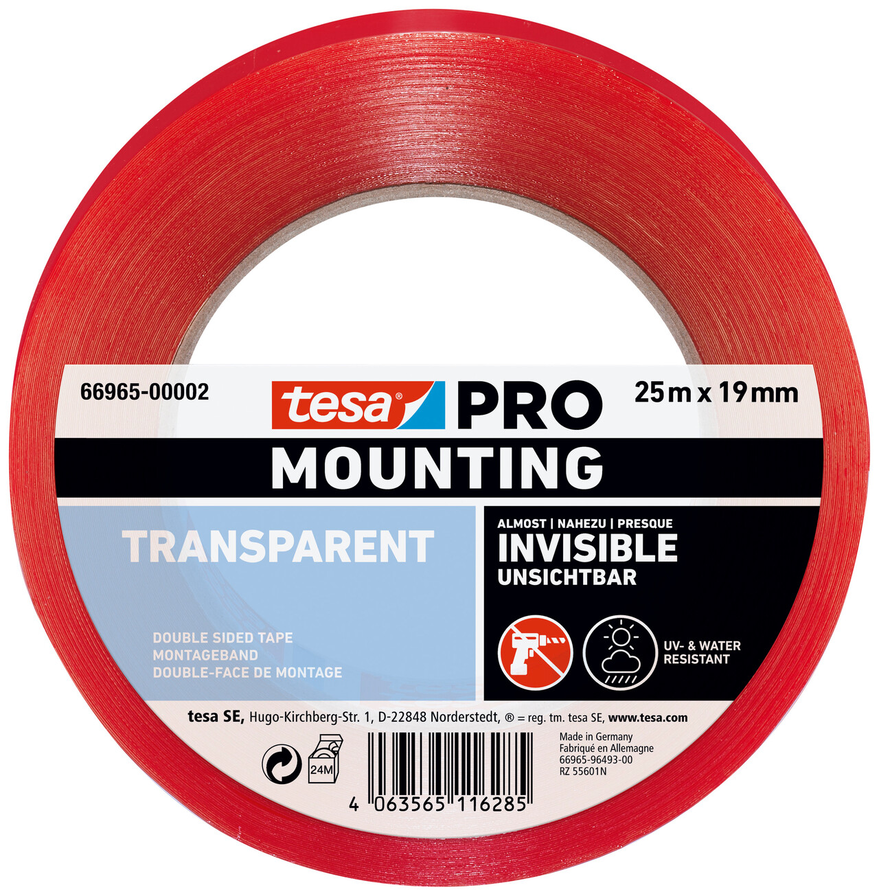 Tesa Pro dobbeltklæbende monteringstape, 19 mm, 25 meter