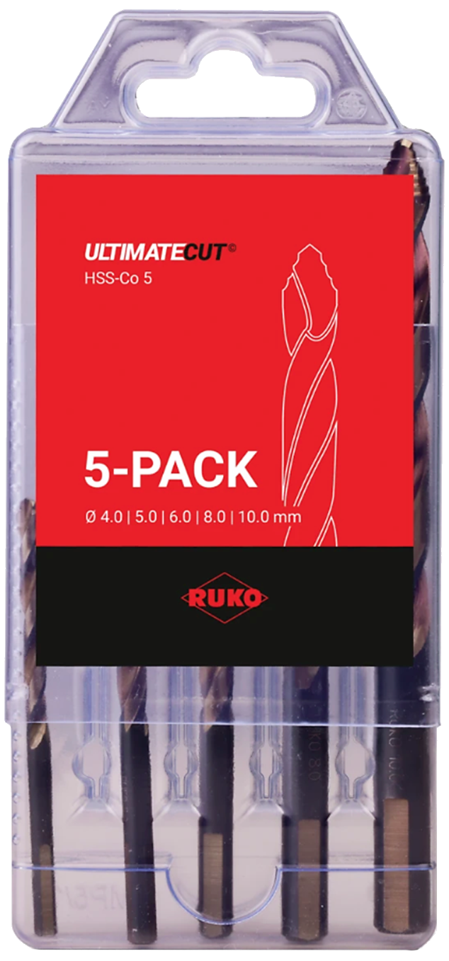 Spiralborsæt DIN338 HSS-Co5 Flowstep 4-5-6-8-10mm