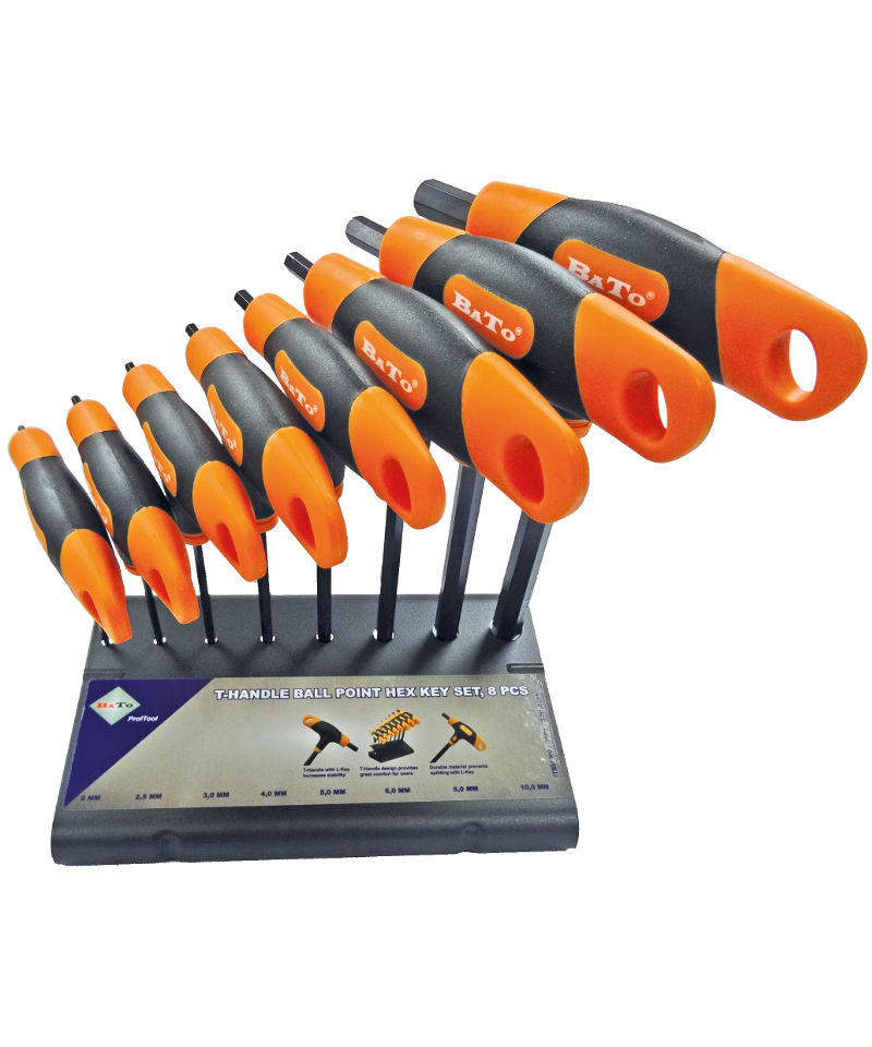 BATO T-Greb stiftnøglesæt 2,0-10,0mm. 8 dele.