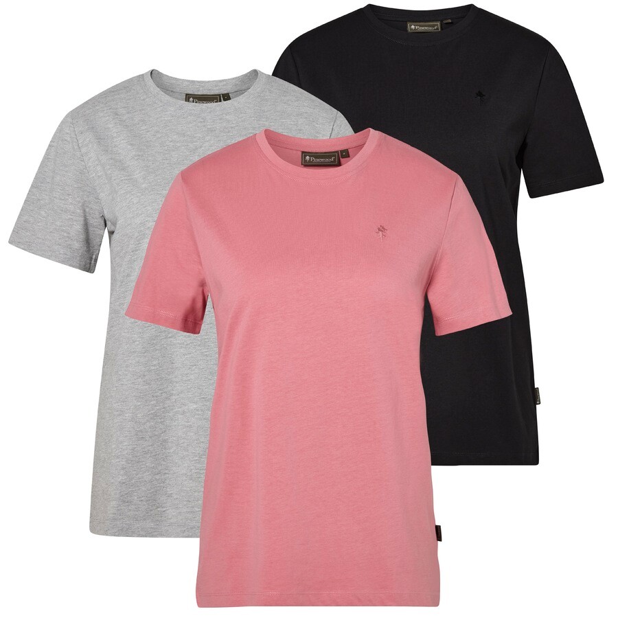 Pinewood 3-Pack T-shirts W (Grey/D.Pink/Black, M)