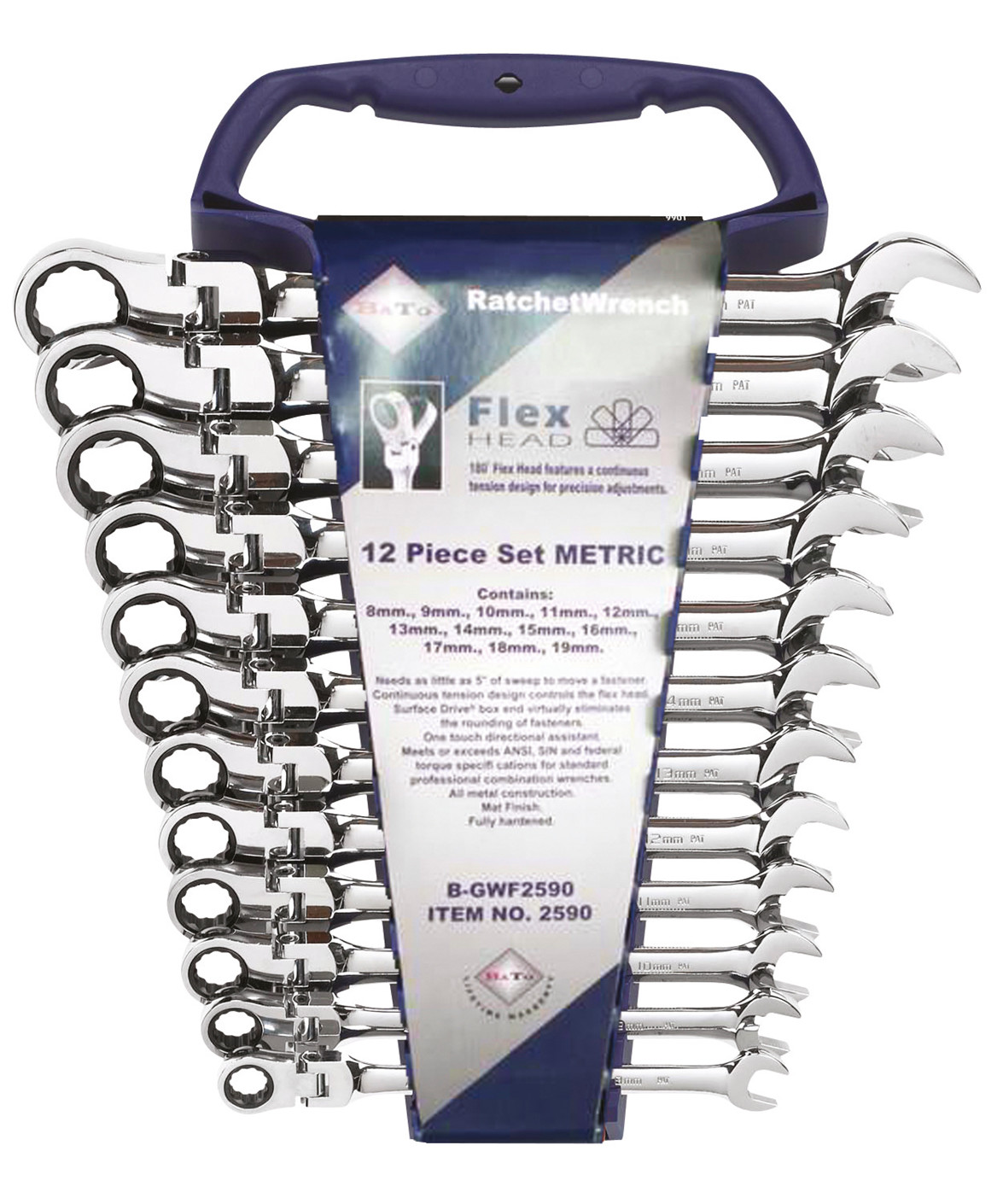 BATO FLEX-led Ringskraldenøglesæt 8-19 mm. 12 dele.