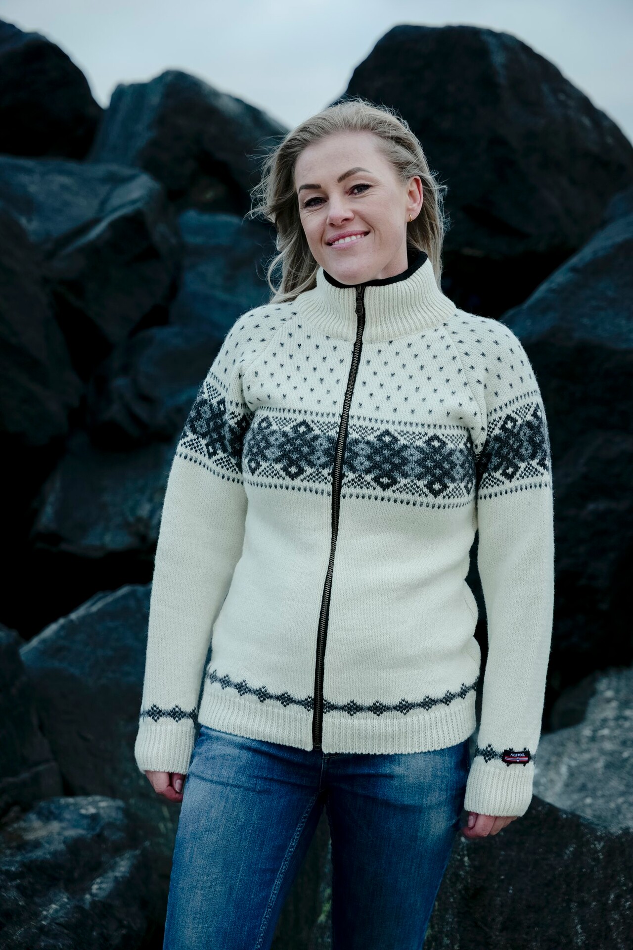 Norwool hvid norsk cardigan - dame (M)