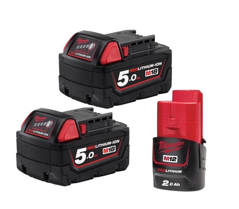 Milwaukee Batterisæt m/ 2 stk. M18 5,0Ah Batterier + 1 stk. M12 2,0Ah Batteri