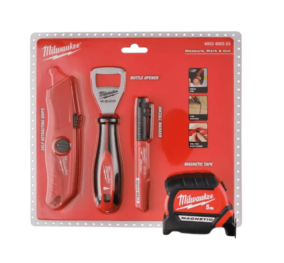 Milwaukee Oplukker + Kniv + Målebånd Sæt