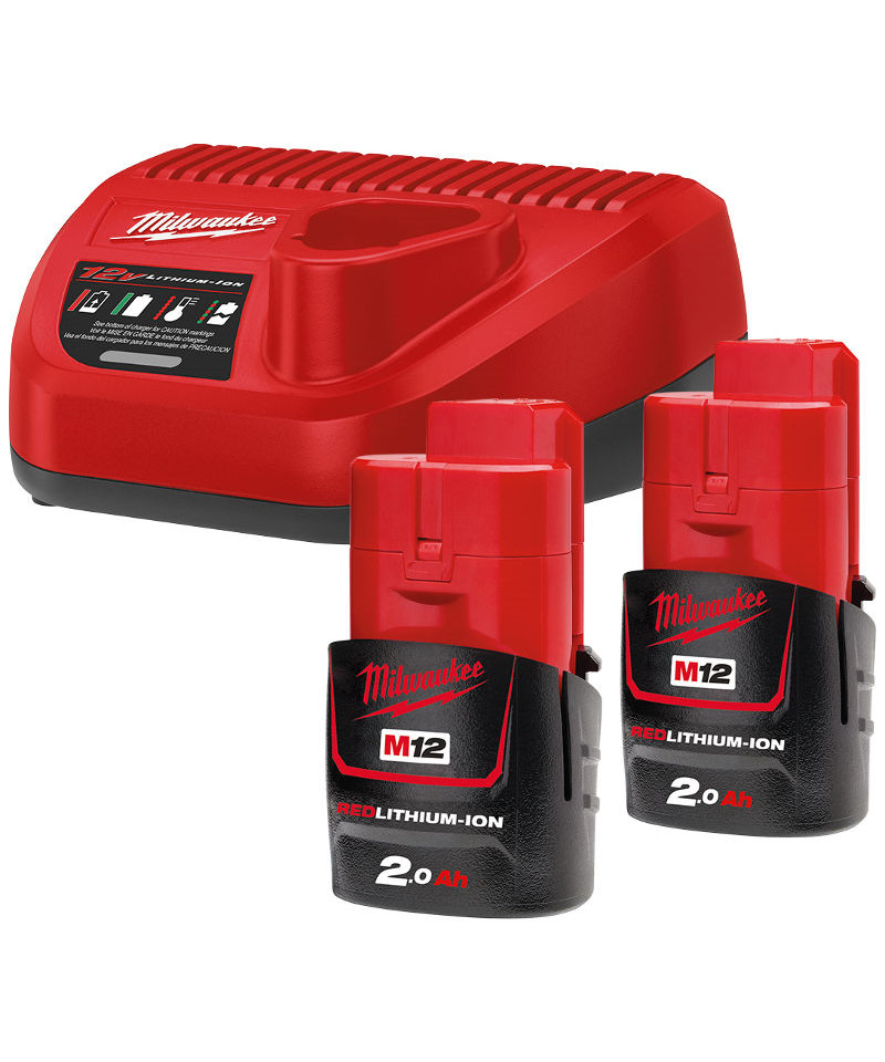 Milwaukee M12 NRG-202 Startsæt m/ 2 stk. 2,0Ah Batterier Og Lader