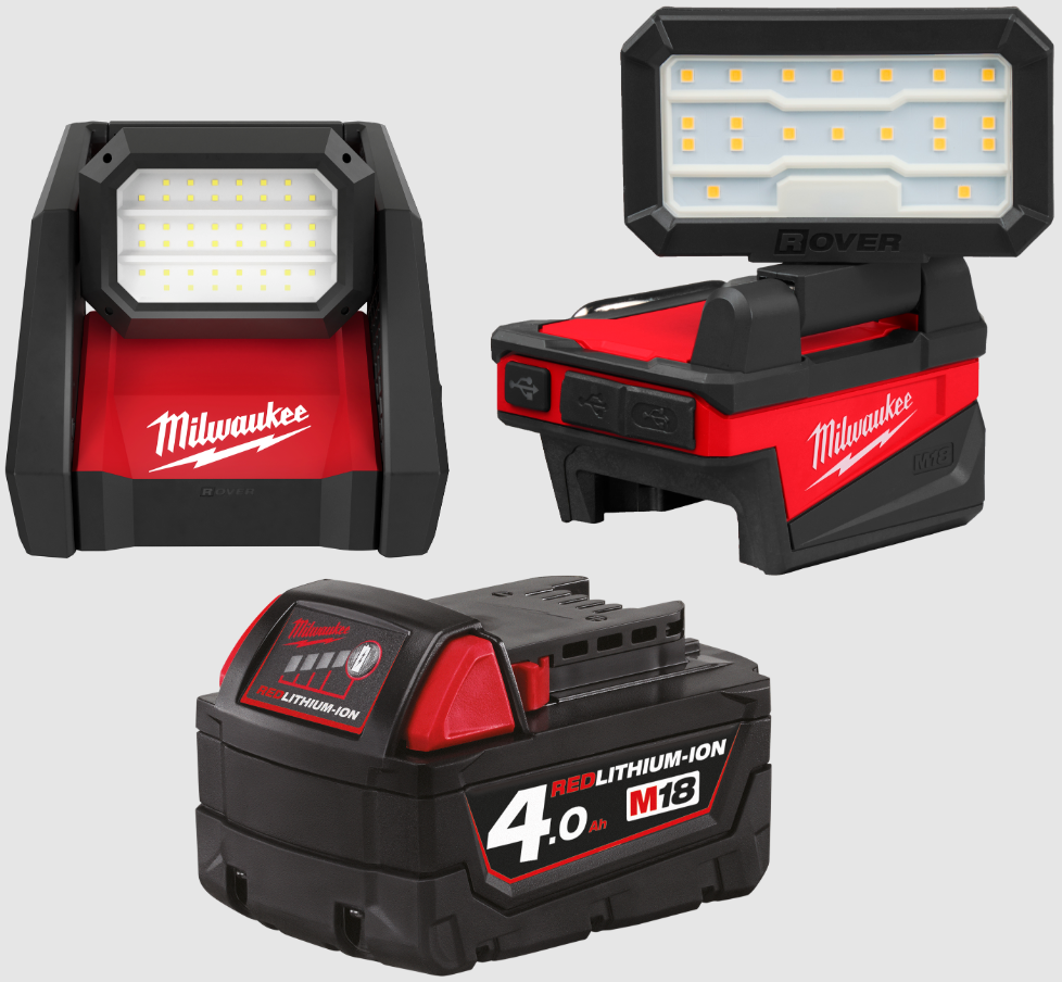 Milwaukee M18 Arbejdslampesæt inkl. Batteri. HOAL-0 og ALIS-0