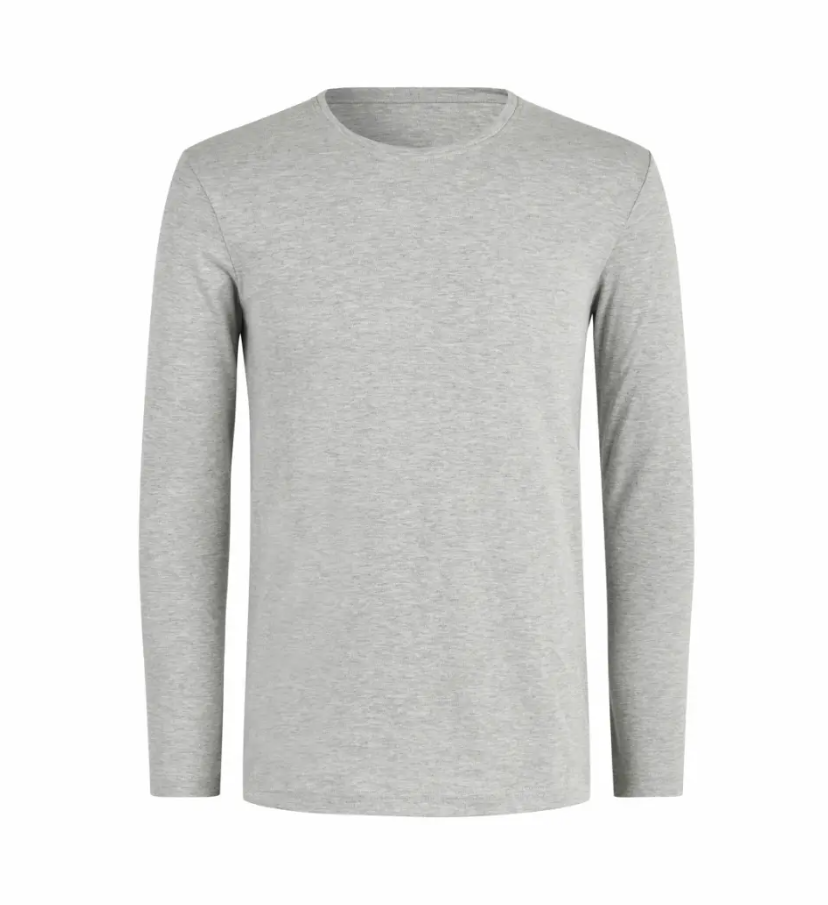 Interlock langærmet T-shirt (Lys Grå Melange, XL)