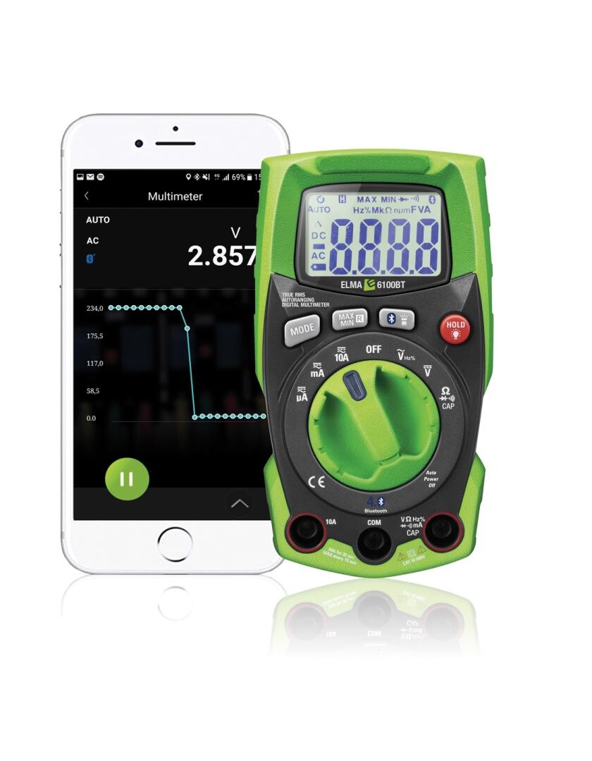Elma Instruments Elma 6100BT IP65 sand RMS Multimeter med Bluetooth Gratis APP og indbygget kraftig LED lommelygte