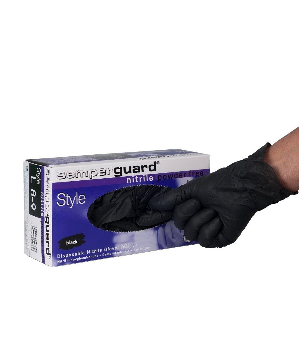 SemperGuard sorte nitrilhandsker u/ pudder (S)