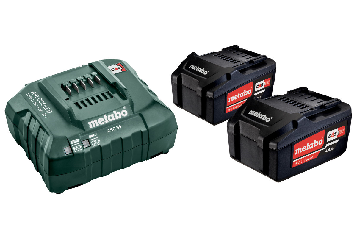 Se Metabo 18V batterisæt m/ 2 stk 4,0 Ah Li-Power + oplader hos Specialbutikken