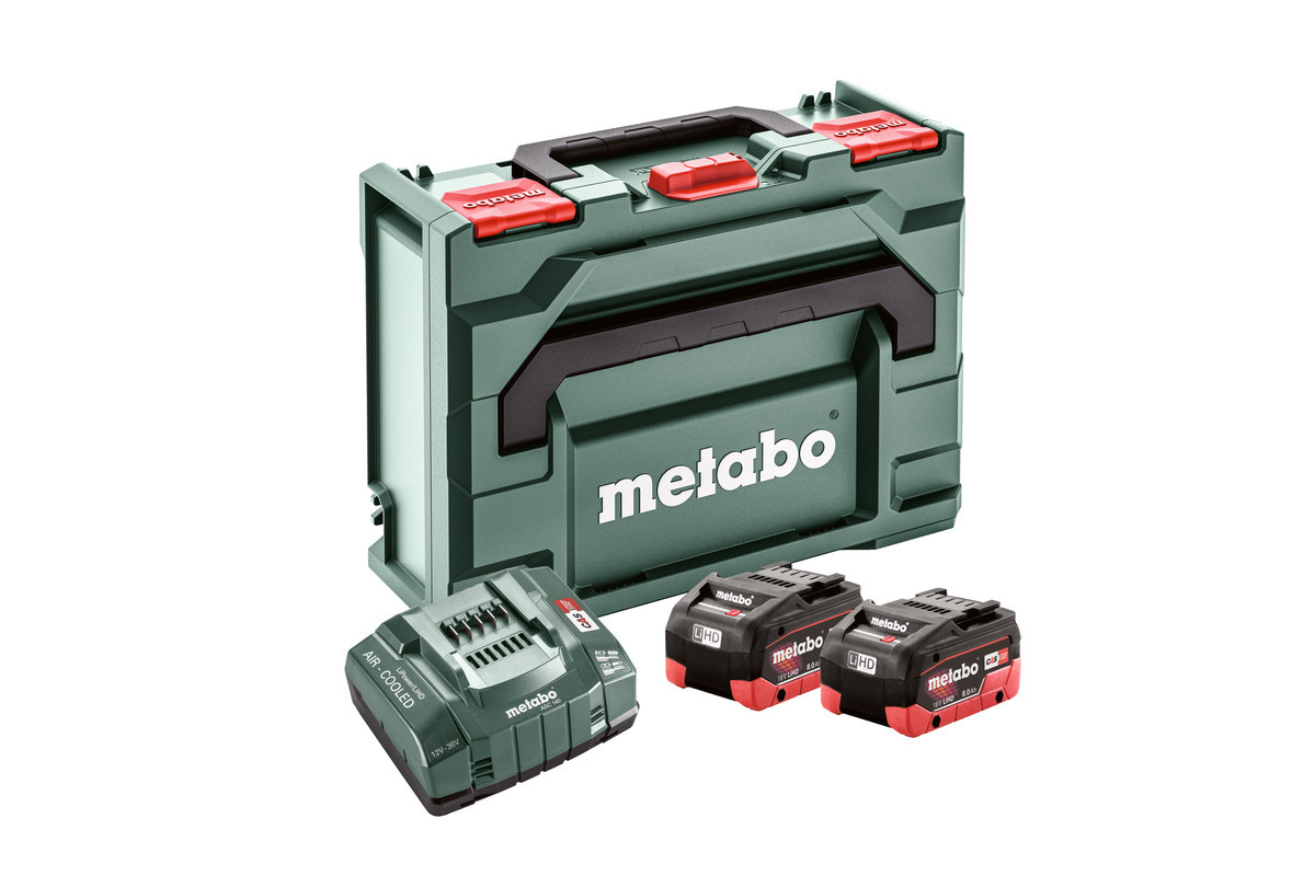 Se Metabo 18V batterisæt m/ 2 stk 8,0 Ah LiHD + oplader + metaBOX hos Specialbutikken