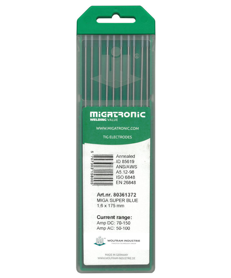 Migatronic Wolframelektrode Ws2 Miga Super Blue Ø1 6 Mm 10 Stk.