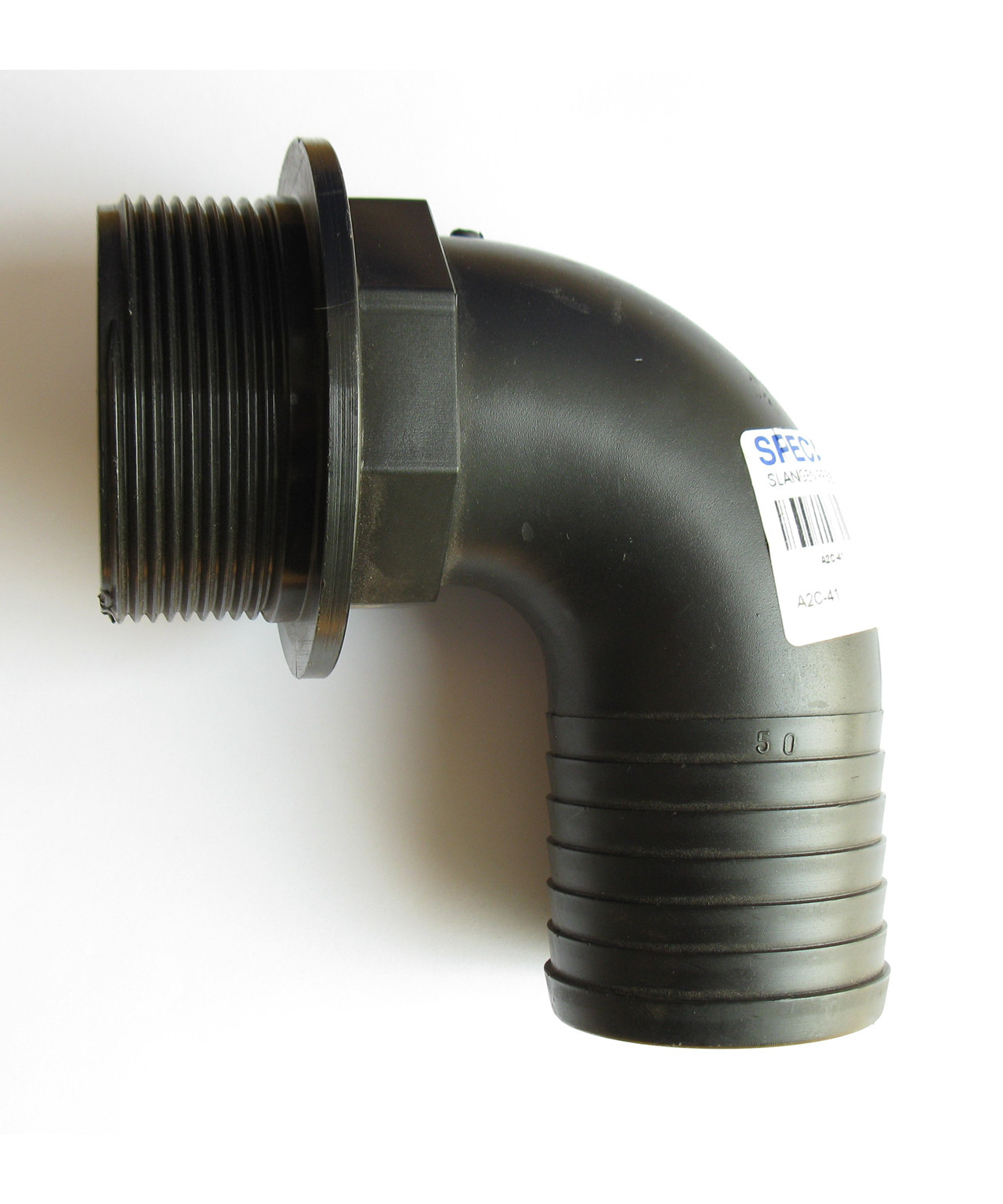 Slangenippel 50 mm x 2" m/ 90 graders vinkel