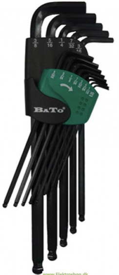 Unbrakonøglesæt tommer 0,05" - 3/8" med kugle, 13 dele