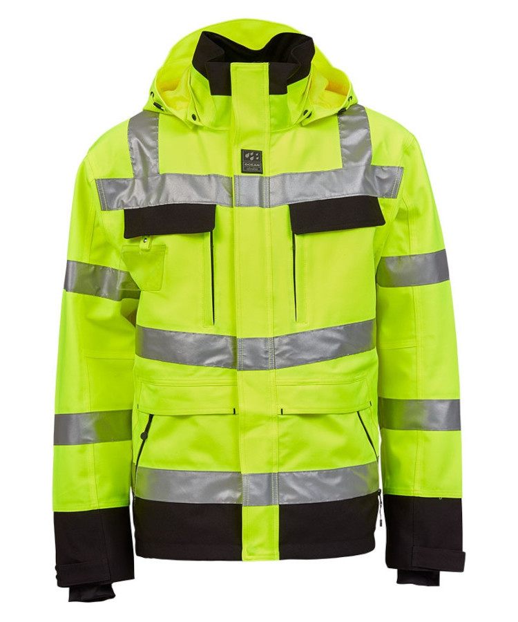 Se Ocean Åbo Hi-Vis Stretch arbejdsregnjakke (Hi Vis Gul/Sort, 2XL) hos Specialbutikken