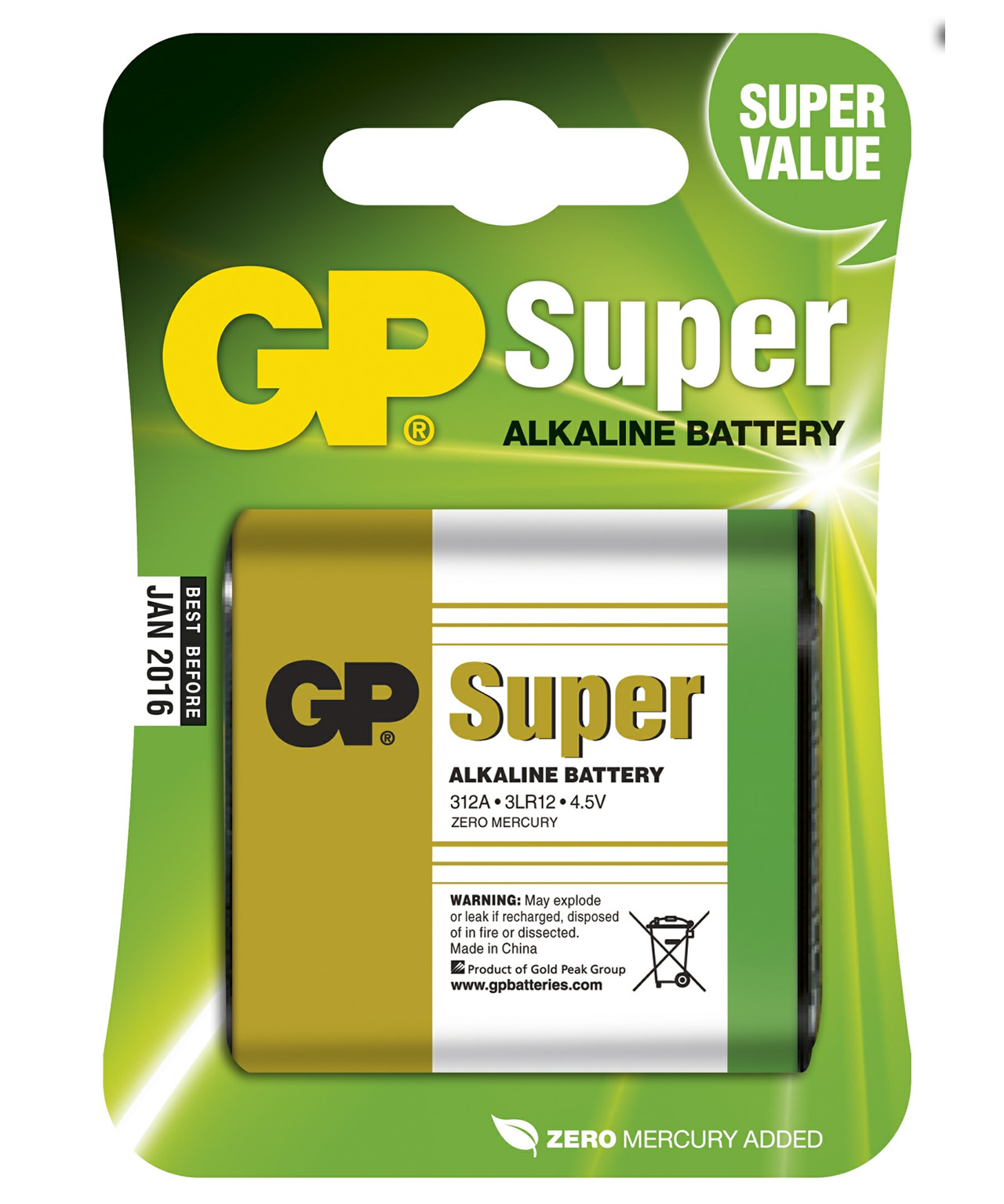 Se Gp Super Alkaline 4,5V 312A/3LR12 Batteri - 1 stk. hos Specialbutikken