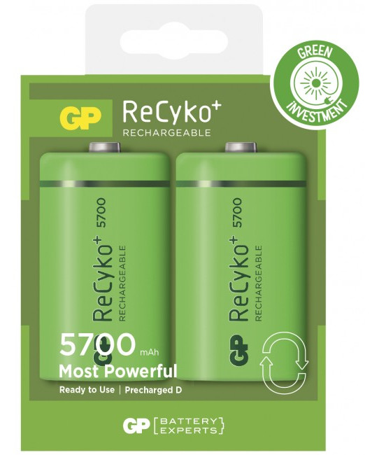 GP ReCyko+ NiMH genopladelige batterier D/LR20 5700 mAh 2 stk. billede