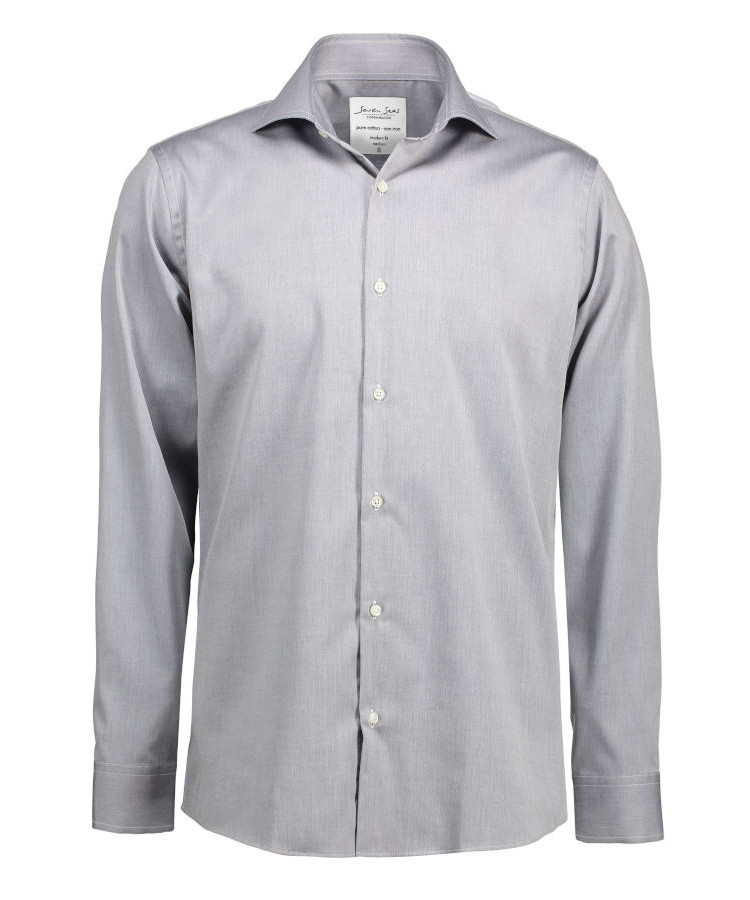Se Seven Seas Copenhagen by ID Fine Twill L/S skjorte (Silver Grey, M) hos Specialbutikken