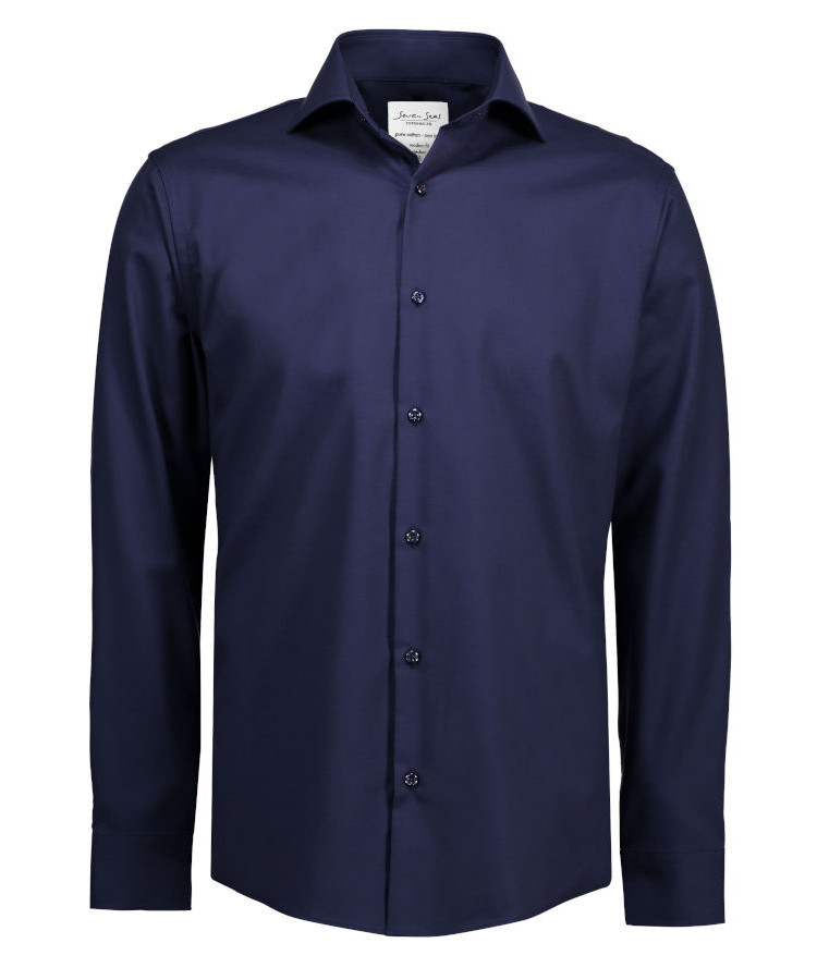 Se Seven Seas Copenhagen by ID Fine Twill L/S skjorte (Navy, XL) hos Specialbutikken