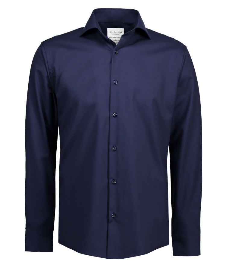 Se Seven Seas Copenhagen by ID Fine Twill L/S skjorte (Navy, L) hos Specialbutikken