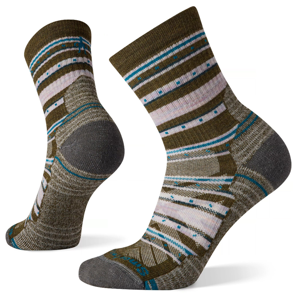 Se Smartwool Hike Light Cushion Stitch Stripe Crew damesokker (Military Olive, L) hos Specialbutikken