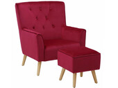 Sessel mit Hocker MICHI aus Samtvelours in rot