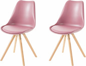 2er Set Stuhl BRITTA aus Kunstleder in rosa Holzbeine