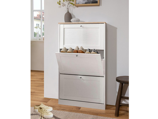 Schuhschrank HALEY mit 3 Klappen in weiß/eiche Landhausstil
