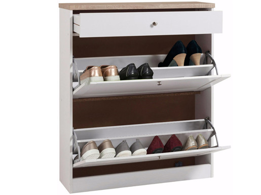 Schuhschrank HALEY mit 2 Klappen 1 Schubkasten in weiß/eiche