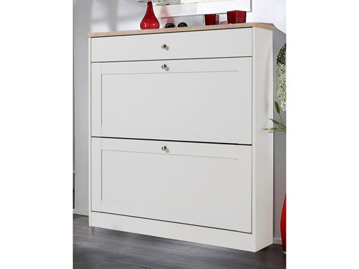 Schuhschrank HALEY mit 2 Klappen 1 Schubkasten in weiß/eiche