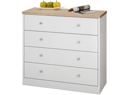 Kommode HELMA mit 4 Schubkästen in Weiß-Eiche Landhausstil