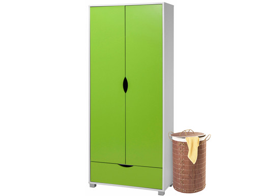 Kleiderschrank NELSON Höhe 180 cm aus FSC®- Holz weiß & grün